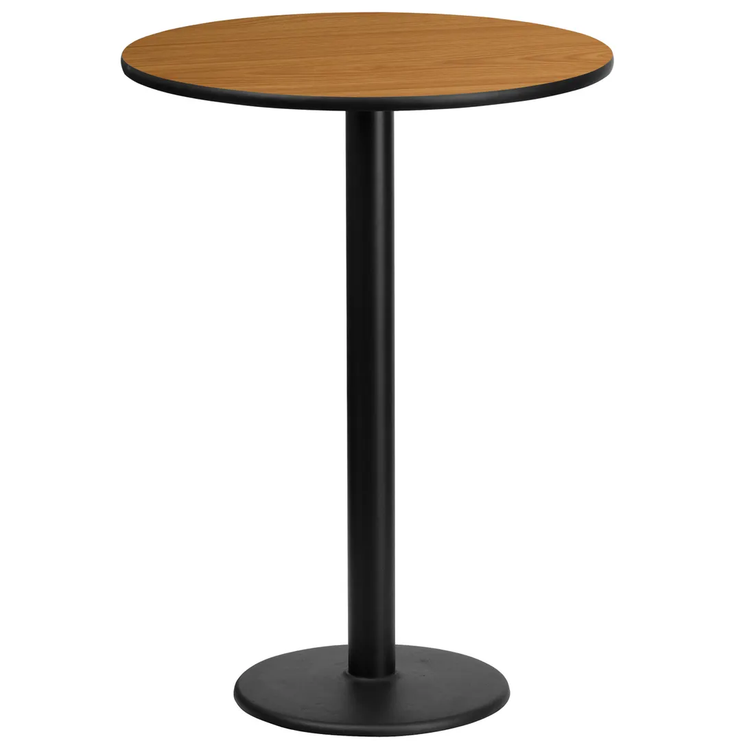 Flash Furniture XU-RD-24-NATTB-TR18B-GG 24" Round Bar Height Table, Natural Laminate Finish, 43-1/8"H