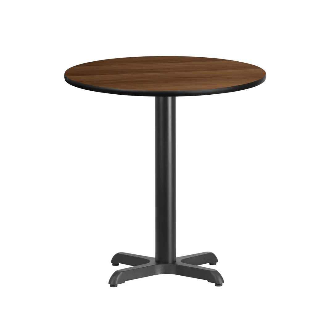 Flash Furniture XU-RD-24-WALTB-T2222-GG 24" Round Pedestal Dining Table, Walnut Laminate, Black PVC Edge, 31-1/8"H