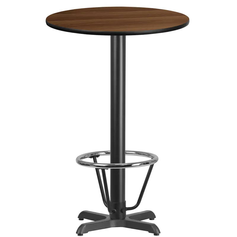 Flash Furniture XU-RD-24-WALTB-T2222B-3CFR-GG 24" Round Walnut Laminate Bar Height Table, 43"H, MDF Top, Black PVC Edge