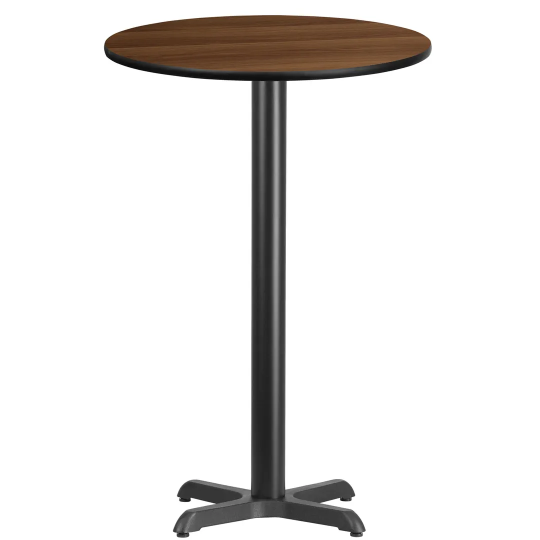 Flash Furniture XU-RD-24-WALTB-T2222B-GG 24" Round Walnut Laminate Bar Height Table, 43-1/8"H, MDF Top, Black PVC Edge, Cast Iron Base