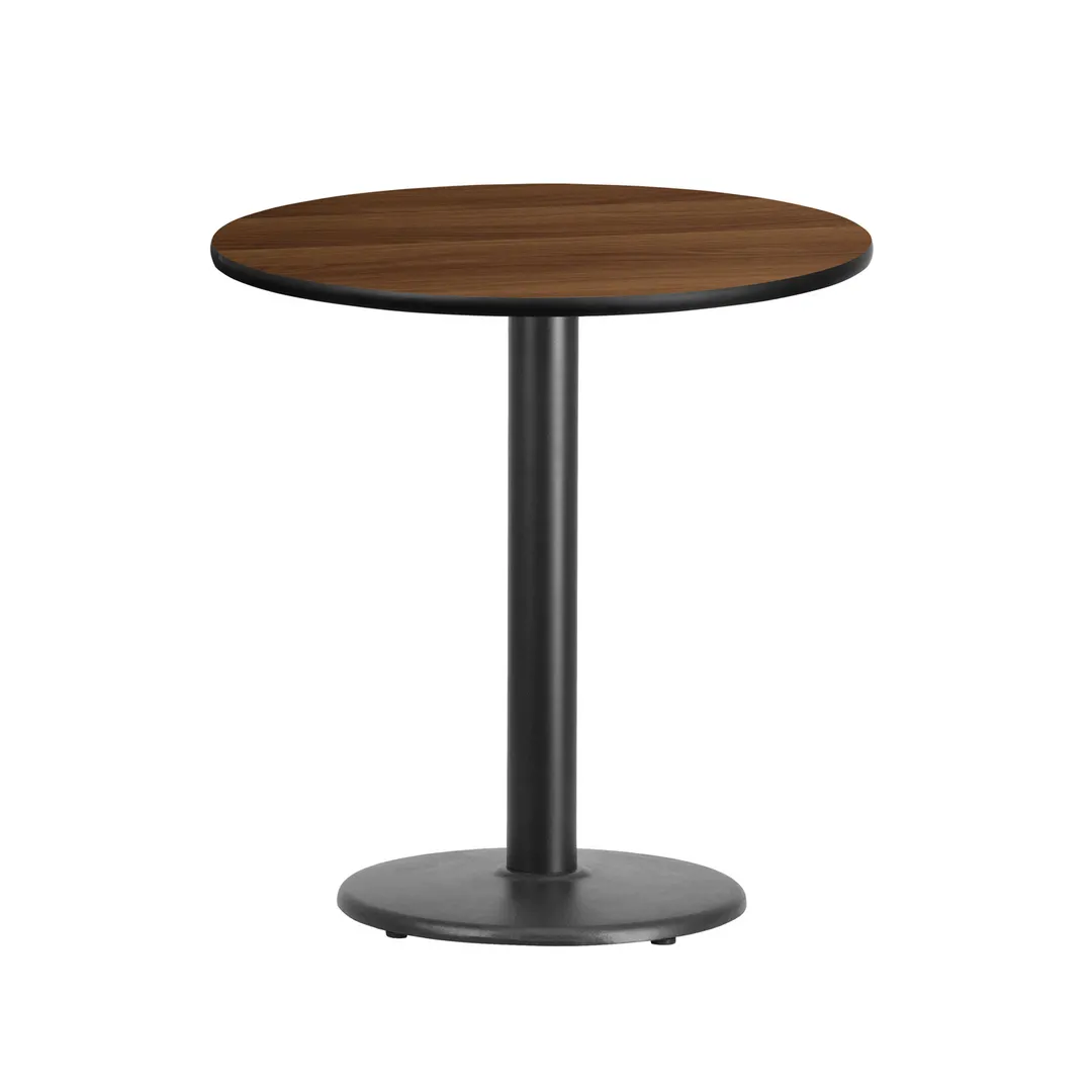 Flash Furniture XU-RD-24-WALTB-TR18-GG 24" Round Pedestal Dining Table, Walnut Laminate, Black PVC Edge, 30" Column
