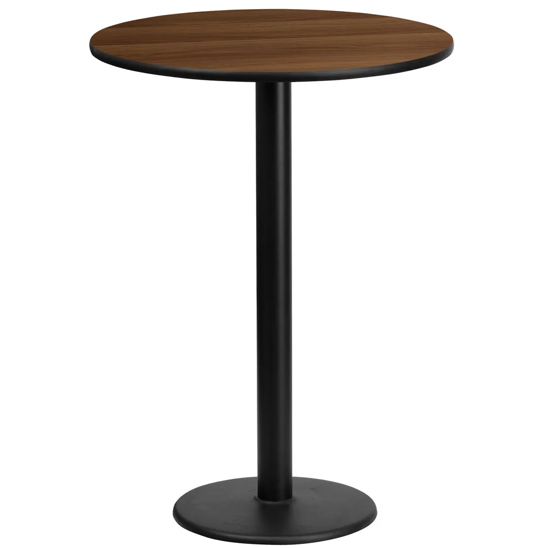 Flash Furniture XU-RD-24-WALTB-TR18B-GG 24" Round Walnut Laminate Bar Height Table, 43-1/8"H, MDF Top, Black PVC Edge, Cast Iron Base