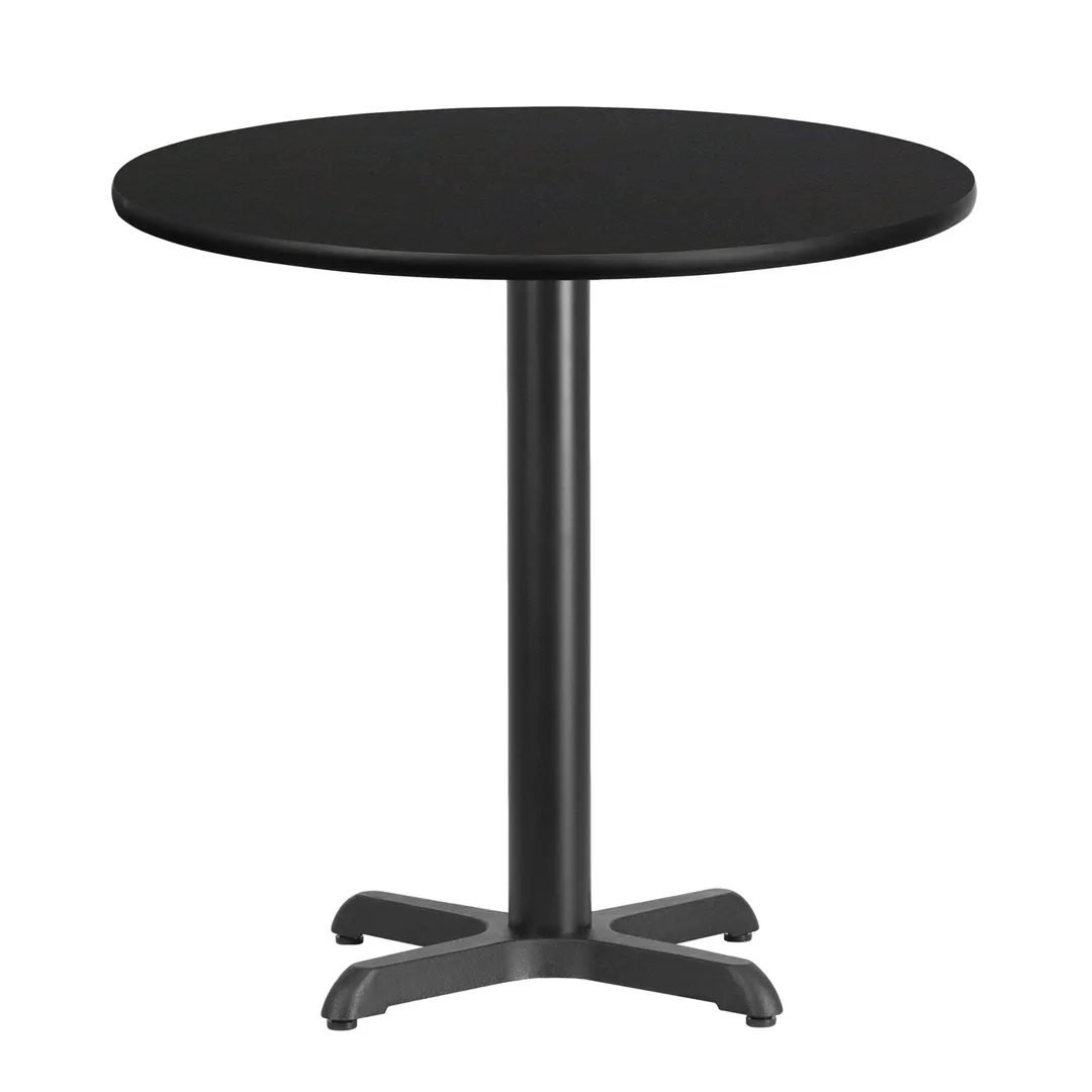 Flash Furniture XU-RD-30-BLKTB-T2222-GG 30" Round Black Laminate Dining Height Table, Pedestal Base, MDF Top
