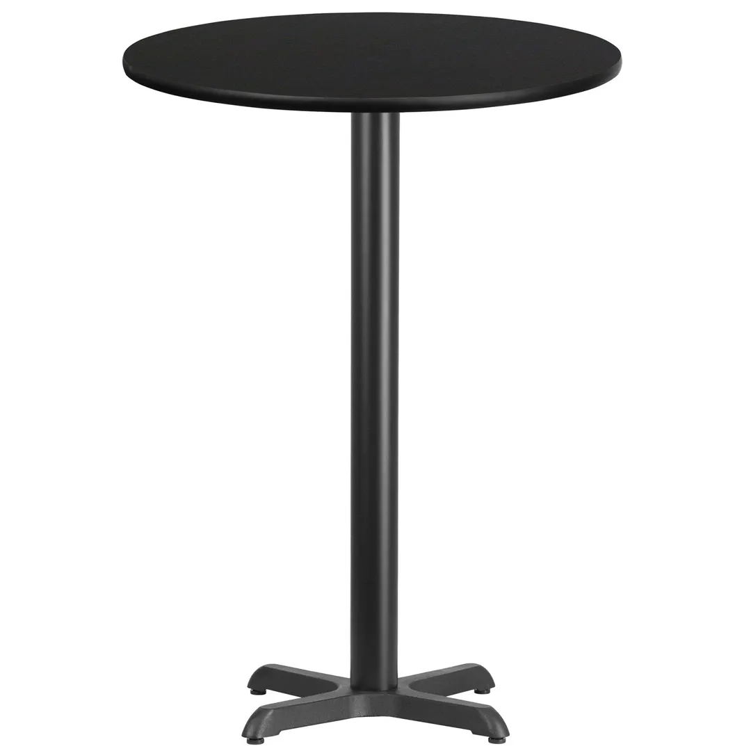 Flash Furniture XU-RD-30-BLKTB-T2222B-GG 30" Round Black Laminate Bar Height Table, 43-1/8"H, MDF Top, Black PVC Edge, Four Point Base