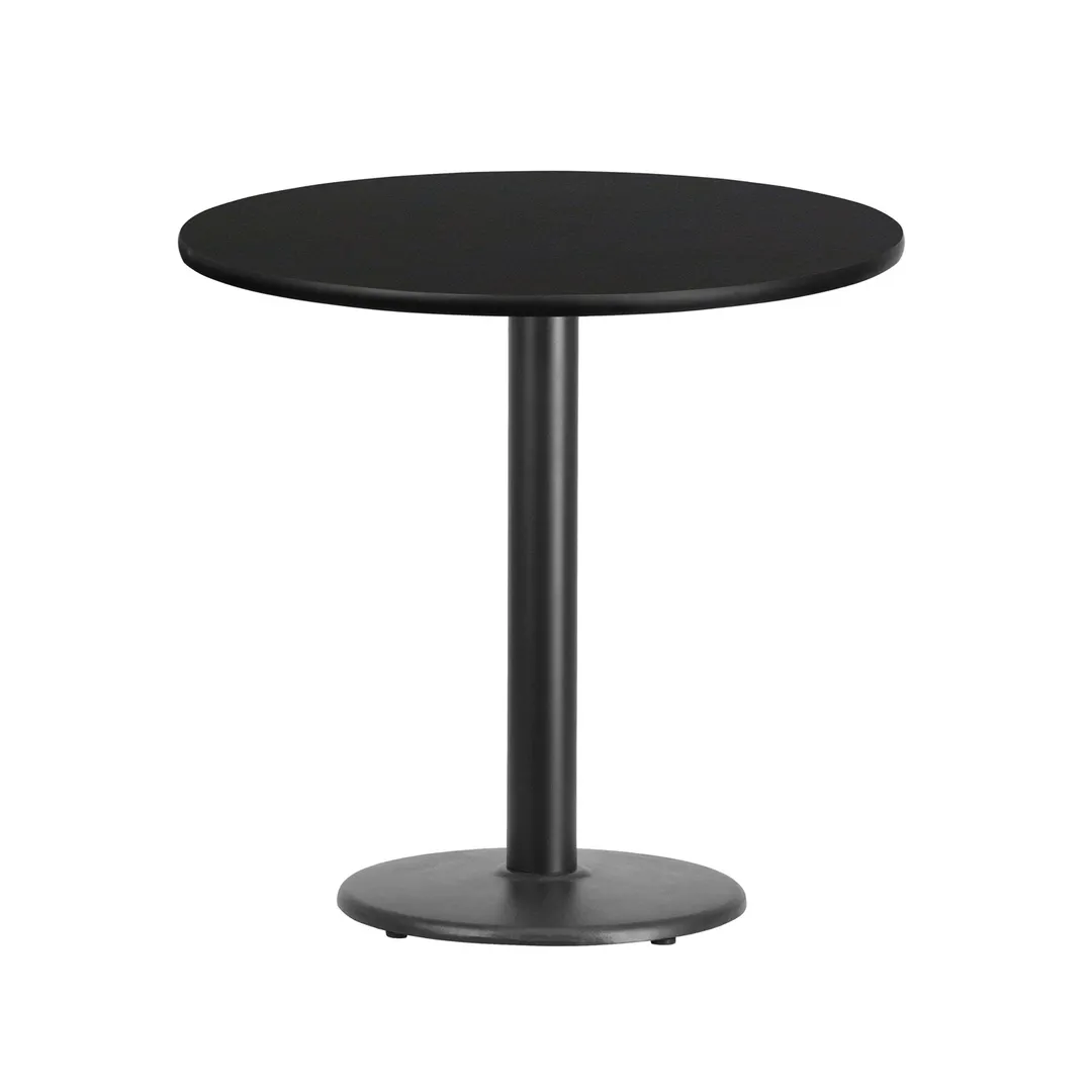 Flash Furniture XU-RD-30-BLKTB-TR18-GG 30" Round Black Laminate Dining Table, Pedestal Base, MDF Top, 18" Dia. Cast Iron Column