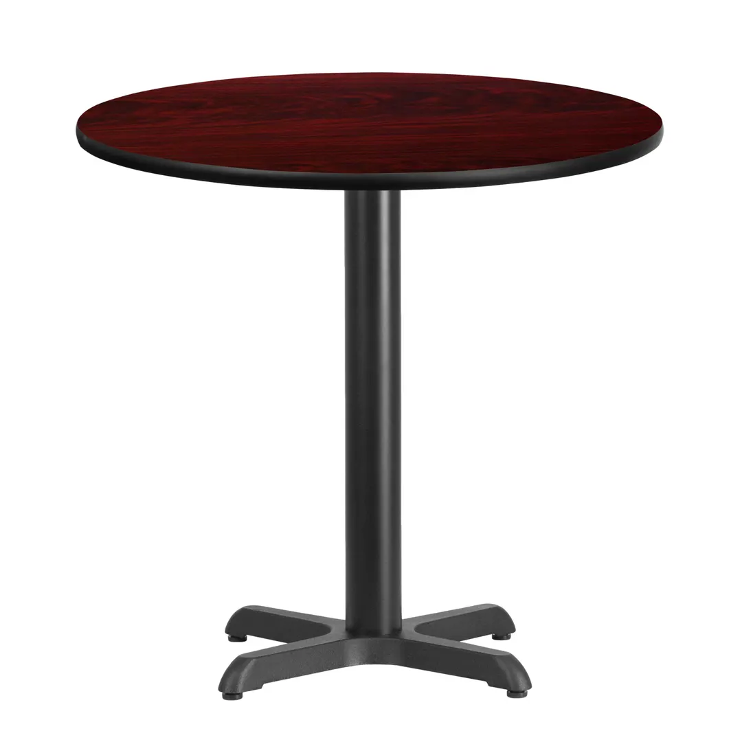 Flash Furniture XU-RD-30-MAHTB-T2222-GG 30" Round Mahogany Dining Height Table, MDF Top, Black PVC Edge, 31"H