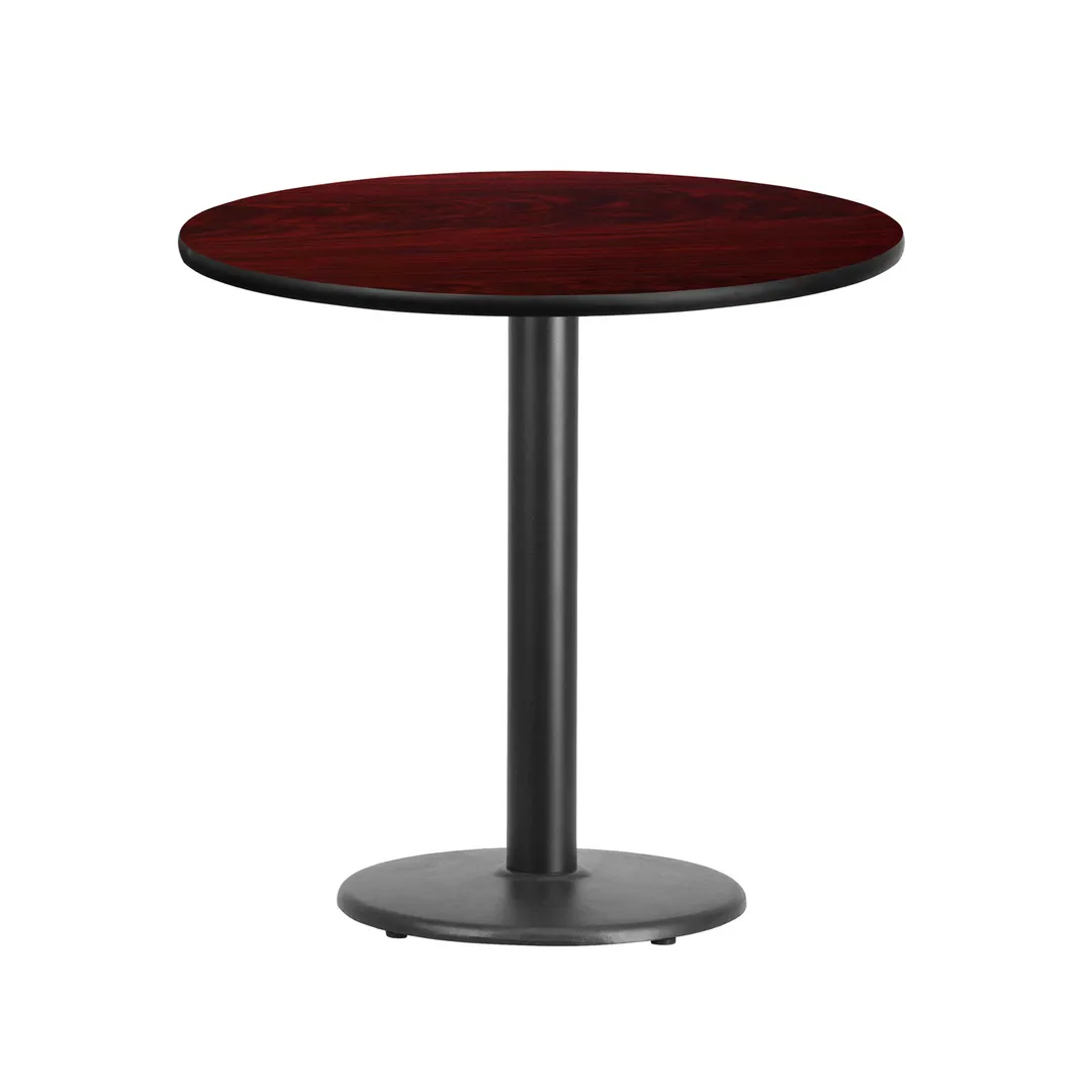 Flash Furniture XU-RD-30-MAHTB-TR18-GG Round Pedestal Dining Table, 30" Dia., Mahogany Laminate, Black PVC Edge, 18" Base