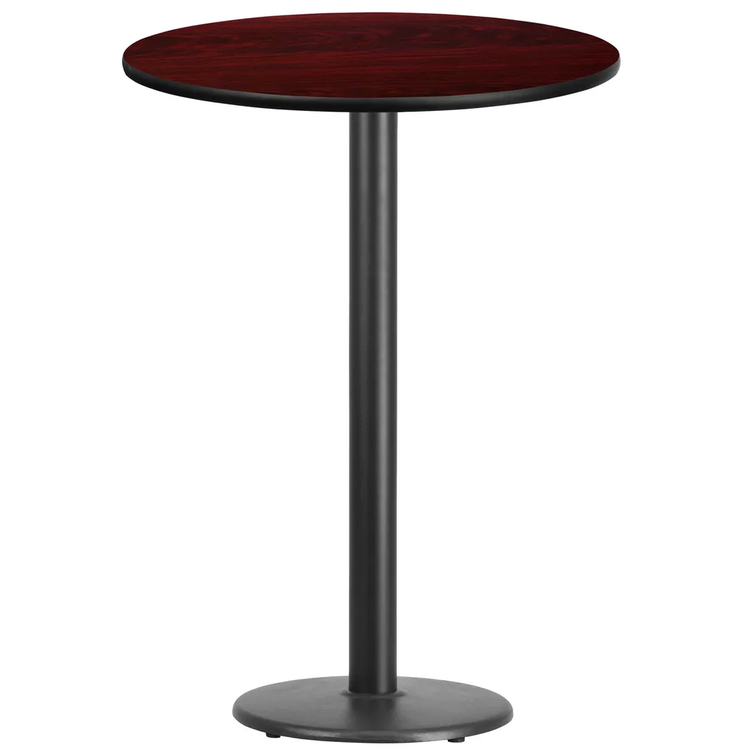 Flash Furniture XU-RD-30-MAHTB-TR18B-GG 30" Round Mahogany Bar Height Table, MDF Top, Black PVC Edge, 18" Cast Iron Base