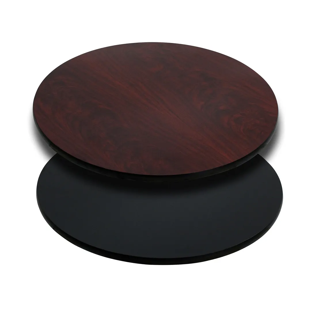 Flash Furniture XU-RD-30-MBT-GG 30" Round Laminate Table Top, Reversible Black/Mahogany Finish, T-Mold Edge
