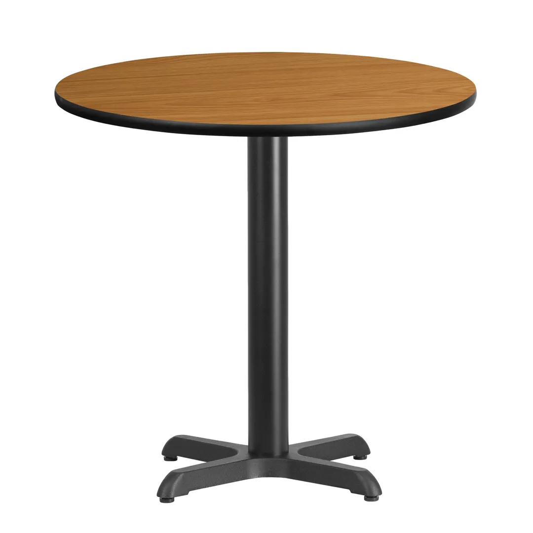 Flash Furniture XU-RD-30-NATTB-T2222-GG 30" Round Pedestal Dining Table, Natural Laminate Top, Black PVC Edge, 31-1/8"H