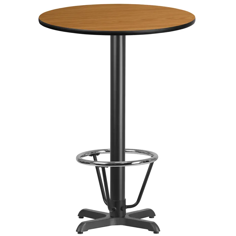 Flash Furniture XU-RD-30-NATTB-T2222B-3CFR-GG 30 Round Bar Height Table, Natural Laminate, 43 Height, PVC Edge