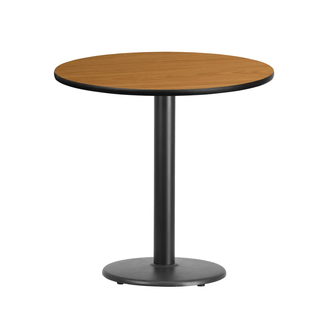 Flash Furniture XU-RD-30-NATTB-TR18-GG 30" Round Pedestal Dining Table, MDF Top, Natural Finish, Black PVC Edge