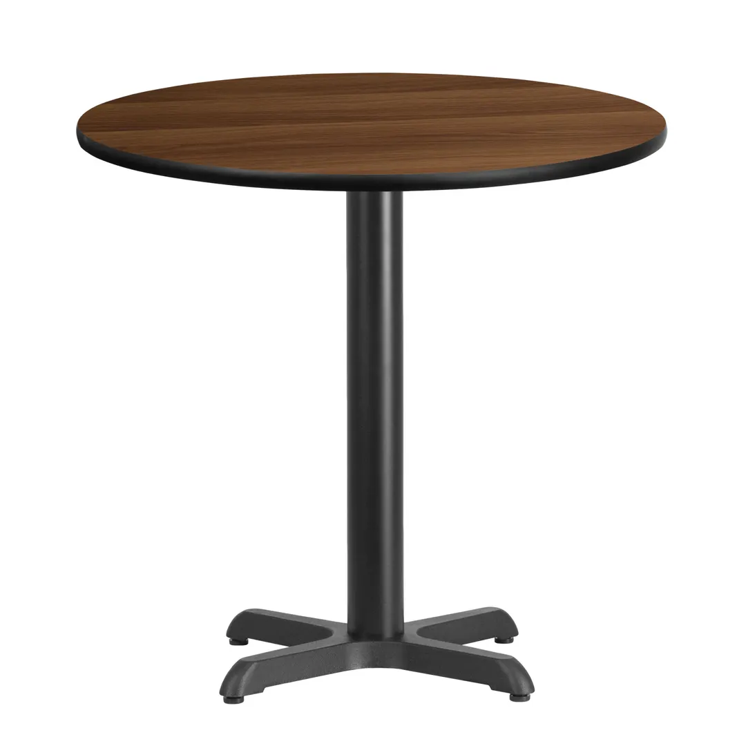 Flash Furniture XU-RD-30-WALTB-T2222-GG 30" Round Walnut Laminate Dining Table, MDF Top, Black PVC Edge, 31"H