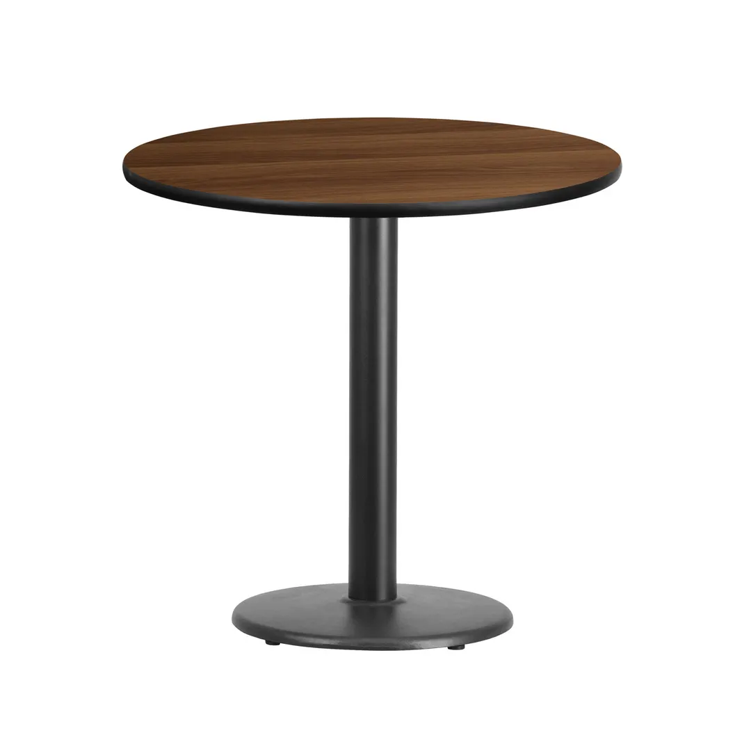 Flash Furniture XU-RD-30-WALTB-TR18-GG 30" Round Walnut Laminate Dining Table, Pedestal Base, 31-1/8"H