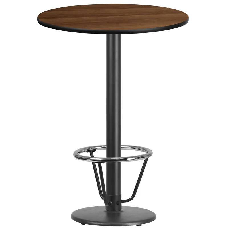 Flash Furniture XU-RD-30-WALTB-TR18B-3CFR-GG 30" Round Walnut Laminate Bar Height Table, 43"H, MDF Top, Black PVC Edge