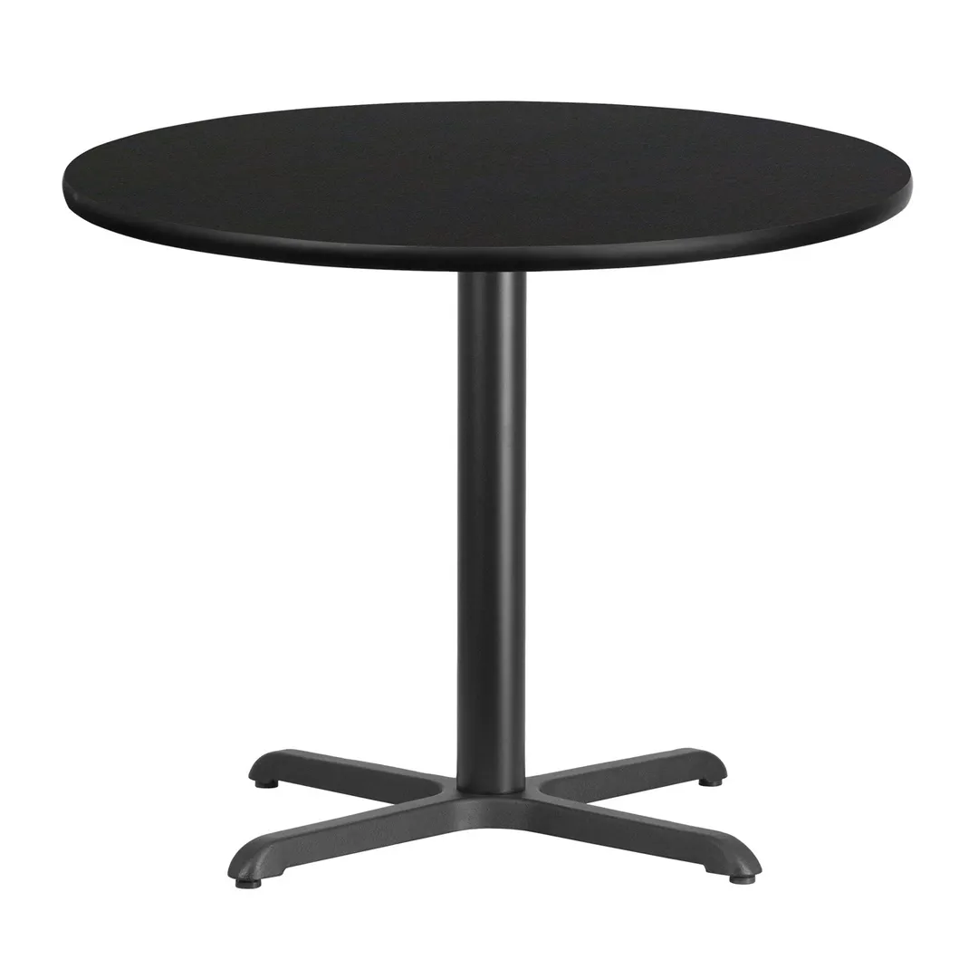 Flash Furniture XU-RD-36-BLKTB-T3030-GG 36" Round Black Laminate Dining Table, Pedestal Base, 30" Column Height