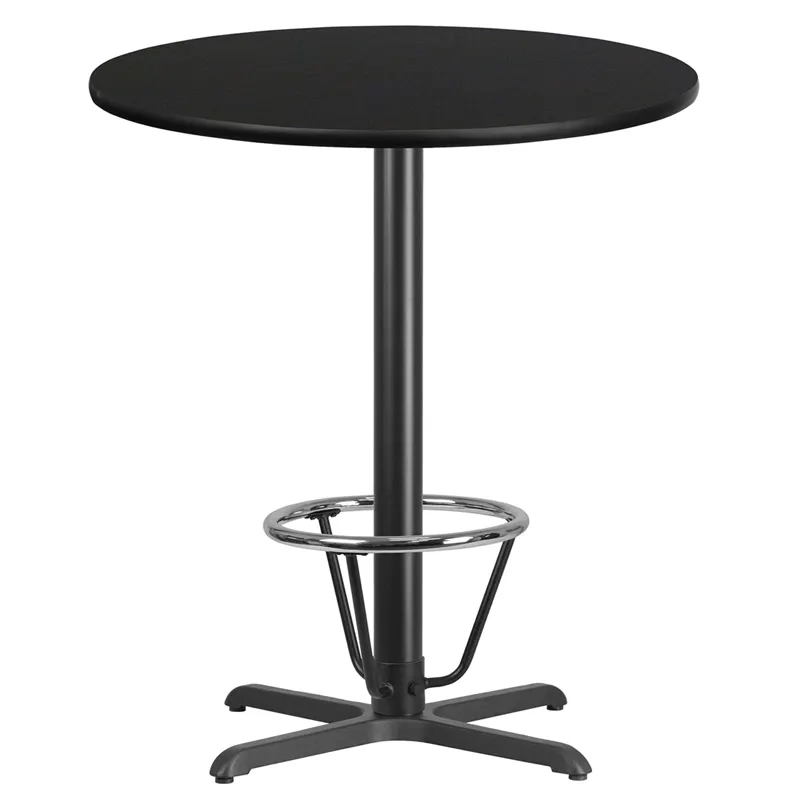 Flash Furniture XU-RD-36-BLKTB-T3030B-3CFR-GG 36 Round Black Laminate Bar Height Table, 43 Height, PVC Edge, 3 Cast Iron Base