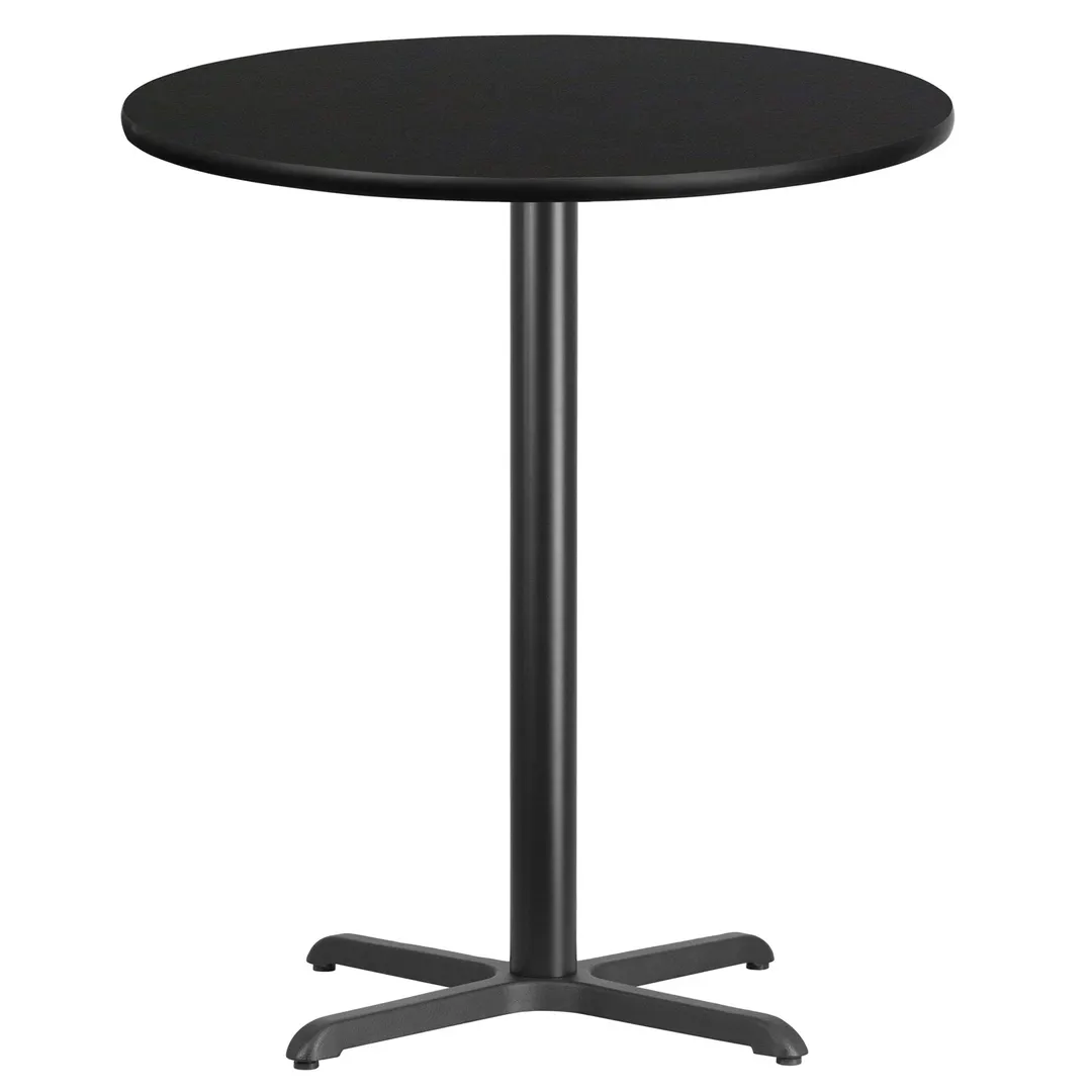 Flash Furniture XU-RD-36-BLKTB-T3030B-GG 36" Round Black Laminate Bar Height Table, 43-1/8"H, PVC Edge, Commercial Grade