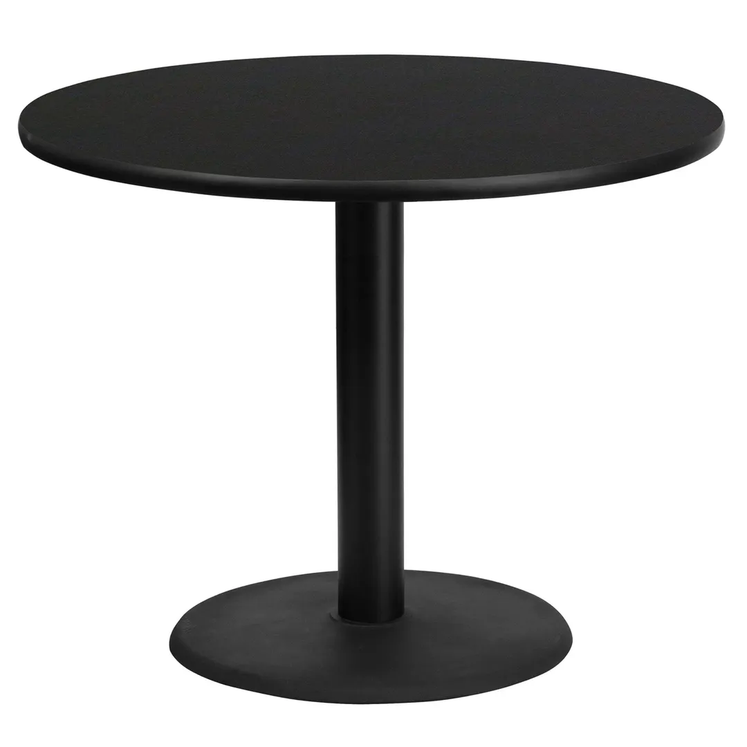 Flash Furniture XU-RD-36-BLKTB-TR24-GG 36" Round Black Laminate Dining Table, Pedestal Base, MDF Top, 31-1/8"H