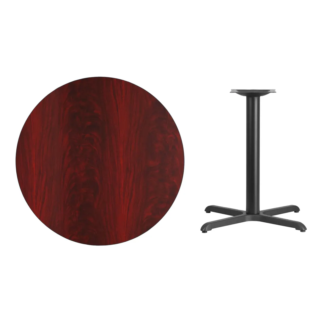 Flash Furniture XU-RD-36-MAHTB-T3030-GG 36" Round Mahogany Dining Height Table, MDF Top, Black PVC Edge, 30" X-Base