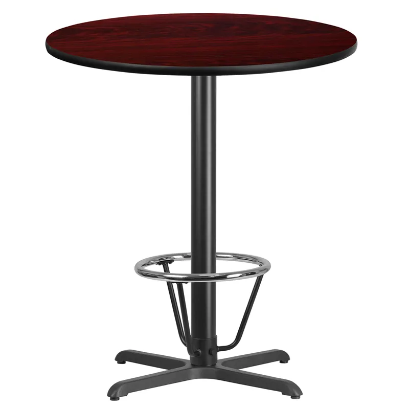 Flash Furniture XU-RD-36-MAHTB-T3030B-3CFR-GG 36" Round Bar Height Table, Mahogany Laminate, Black PVC Edge, 43"H