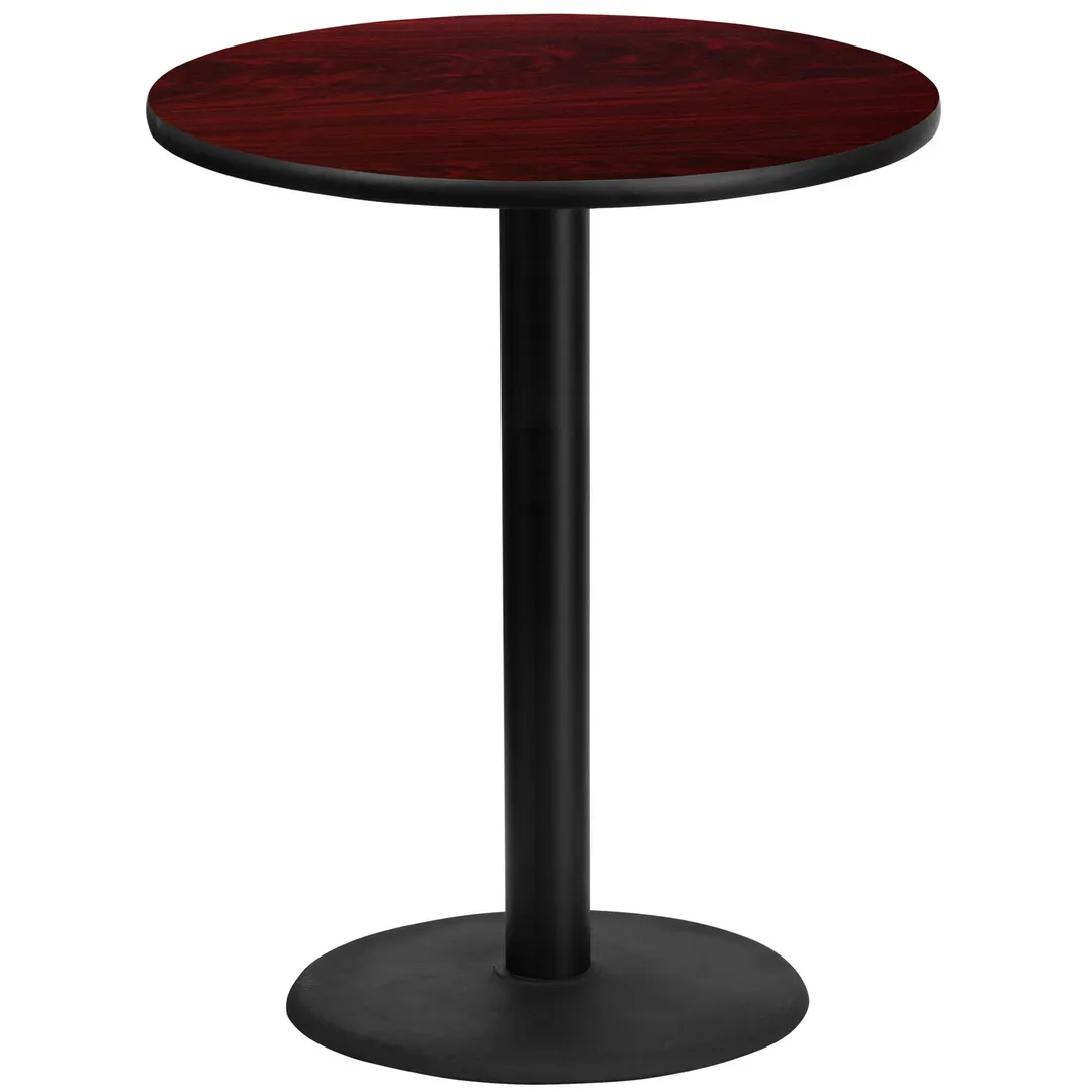Flash Furniture XU-RD-36-MAHTB-TR24B-GG 36" Round Mahogany Bar Height Table, MDF Top, Black PVC Edge, 24" Base