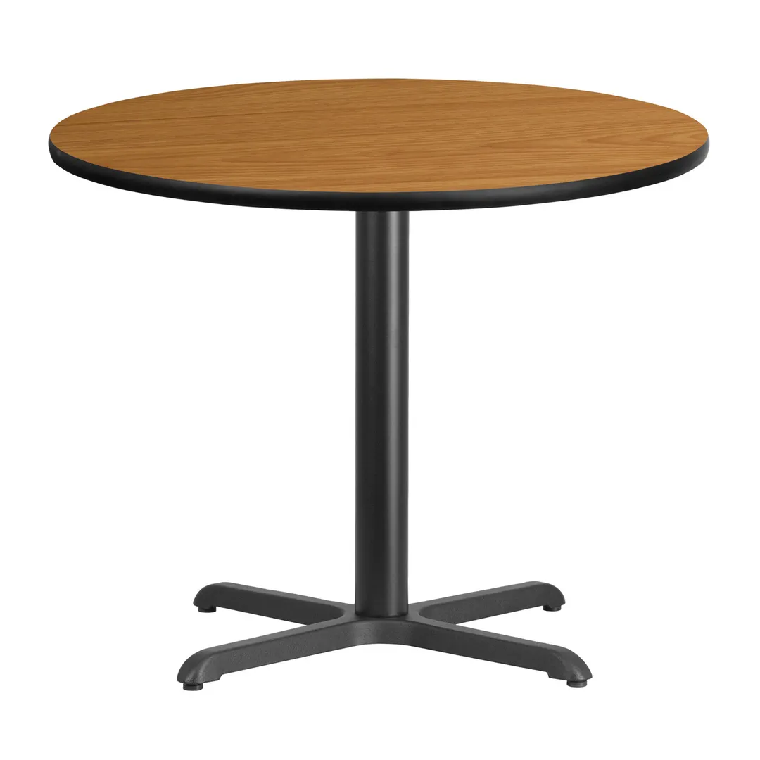 Flash Furniture XU-RD-36-NATTB-T3030-GG 36" Round Pedestal Dining Table, Natural Laminate, Black PVC Edge, 30" Column