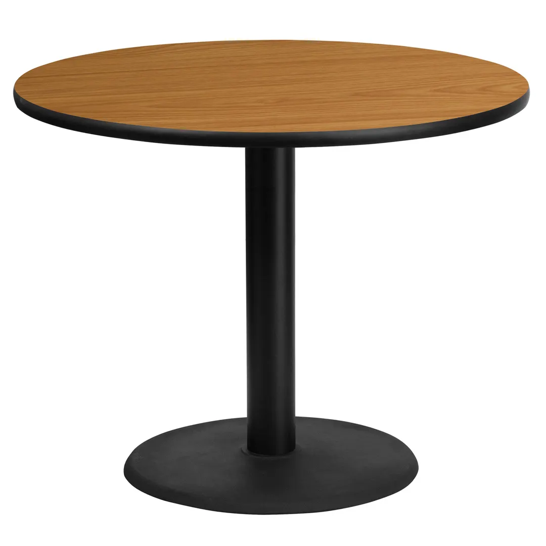 Flash Furniture XU-RD-36-NATTB-TR24-GG 36" Round Pedestal Dining Table, Natural Laminate, Black PVC Edge, 30" Column Height