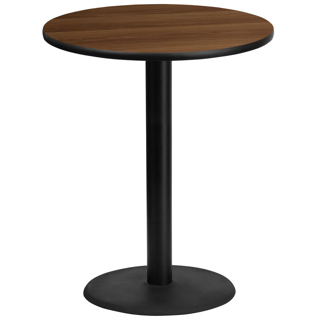 Flash Furniture XU-RD-36-WALTB-TR24B-GG 36" Round Walnut Laminate Bar Height Table, 43-1/8"H, MDF Top, Black PVC Edge