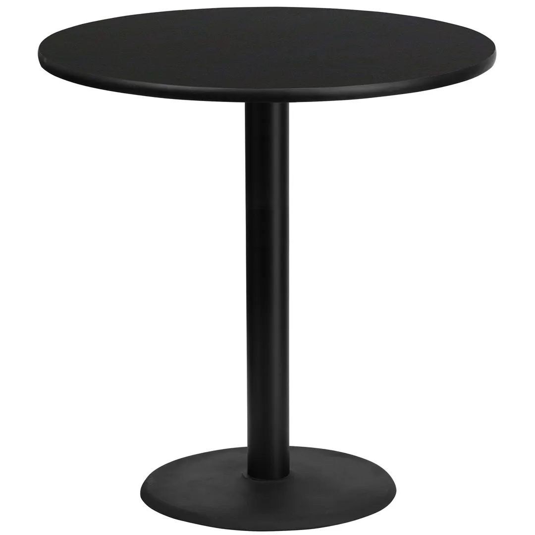 Flash Furniture XU-RD-42-BLKTB-TR24B-GG 42" Round Bar Height Table, Black Laminate Top, PVC Edge, 24" Cast Iron Base