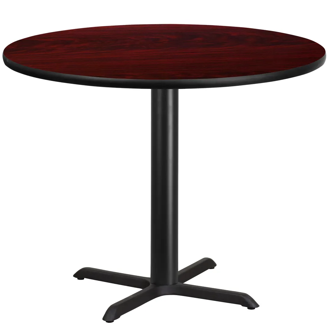 Flash Furniture XU-RD-42-MAHTB-T3333-GG Round Pedestal Dining Table, 42" Dia., Mahogany Finish, MDF Top, Black PVC Edge