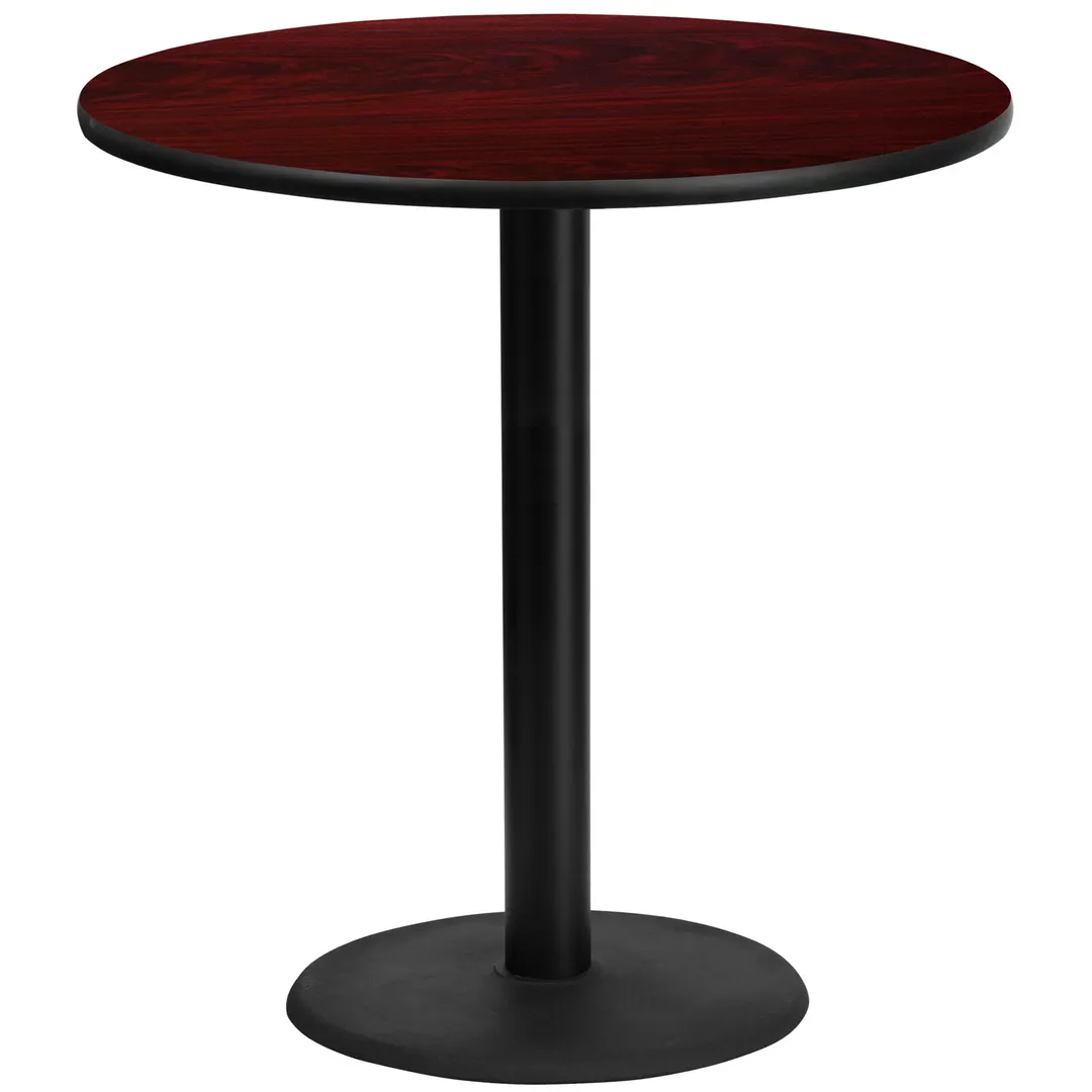 Flash Furniture XU-RD-42-MAHTB-TR24B-GG 42" Round Mahogany Bar Height Table, MDF Top, Black PVC Edge, 24" Base