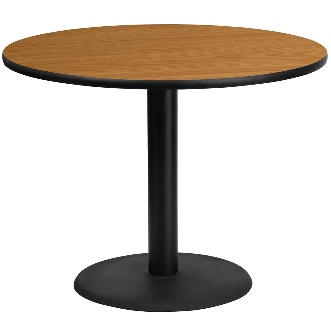 Flash Furniture XU-RD-42-NATTB-TR24-GG 42" Round Dining Height Table, Natural Laminate, Black PVC Edge, 30" Column