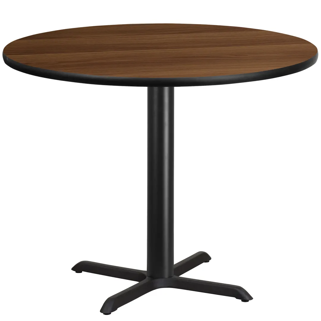 Flash Furniture XU-RD-42-WALTB-T3333-GG 42" Round Walnut Laminate Dining Table, 31.1"H, Pedestal Base, Black PVC Edge