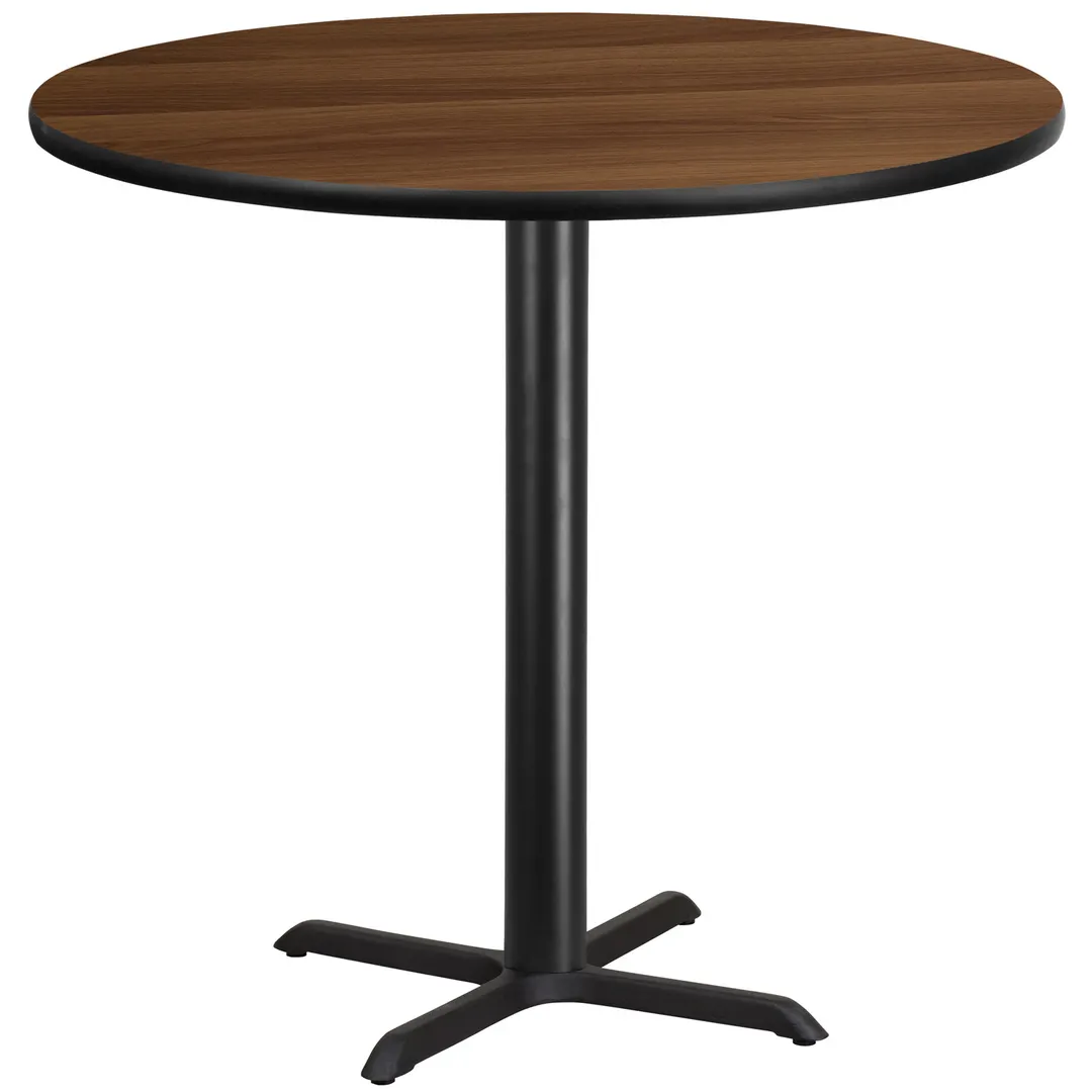 Flash Furniture XU-RD-42-WALTB-T3333B-GG 42" Round Walnut Bar Height Table, Pedestal Base, PVC Edge, Commercial Grade
