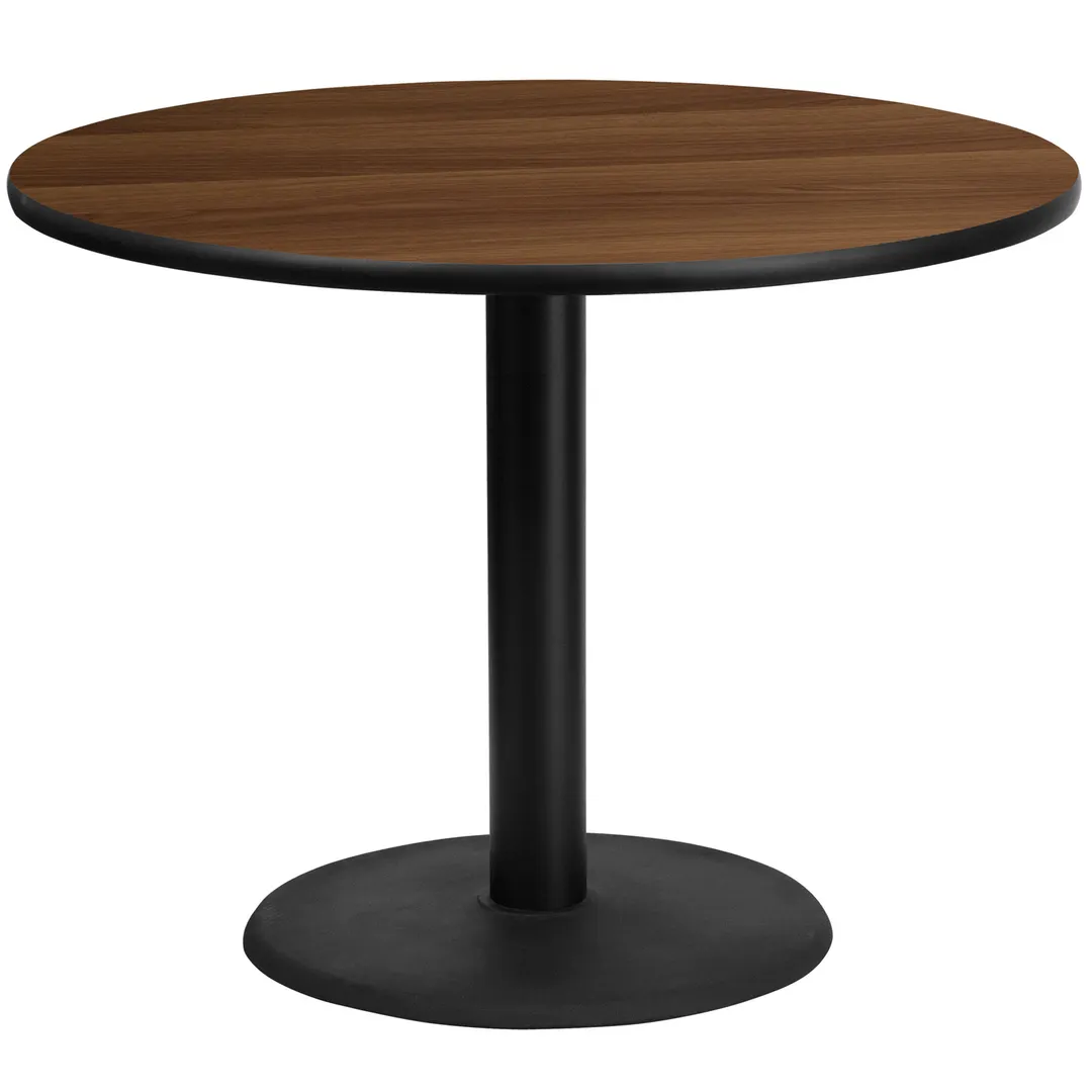 Flash Furniture XU-RD-42-WALTB-TR24-GG 42" Round Pedestal Dining Table, Walnut Laminate, Black PVC Edge, 30" Column