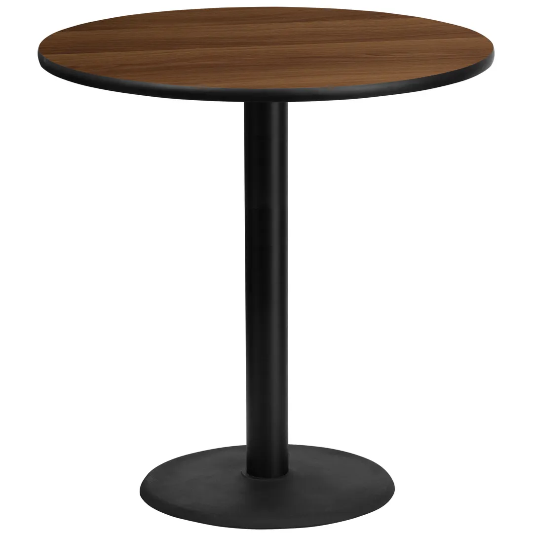 Flash Furniture XU-RD-42-WALTB-TR24B-GG 42" Round Walnut Bar Height Table, MDF Top, Black PVC Edge, 24" Base