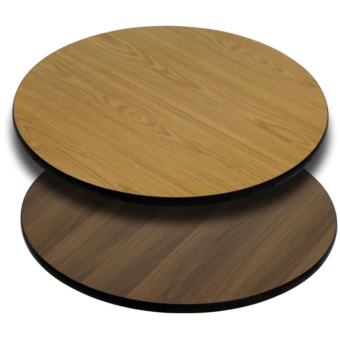 Flash Furniture XU-RD-42-WNT-GG 42" Round Laminate Table Top, Reversible Natural/Walnut Finish, T-Mold Edge
