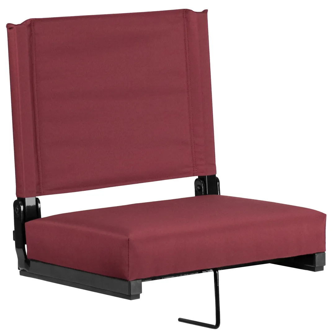 Flash Furniture XU-STA-M-GG Padded Seat, Maroon Canvas, Aluminum Frame, 500 lb, Foldable, Handle, Rubber Bottom