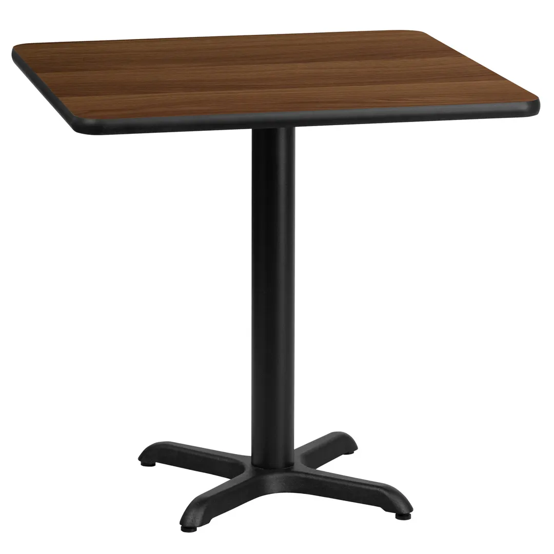 Flash Furniture XU-WALTB-2424-T2222-GG 24" Square Walnut Laminate Dining Table, 31-1/8"H, MDF Top, Black PVC Edge, Cast Iron Base