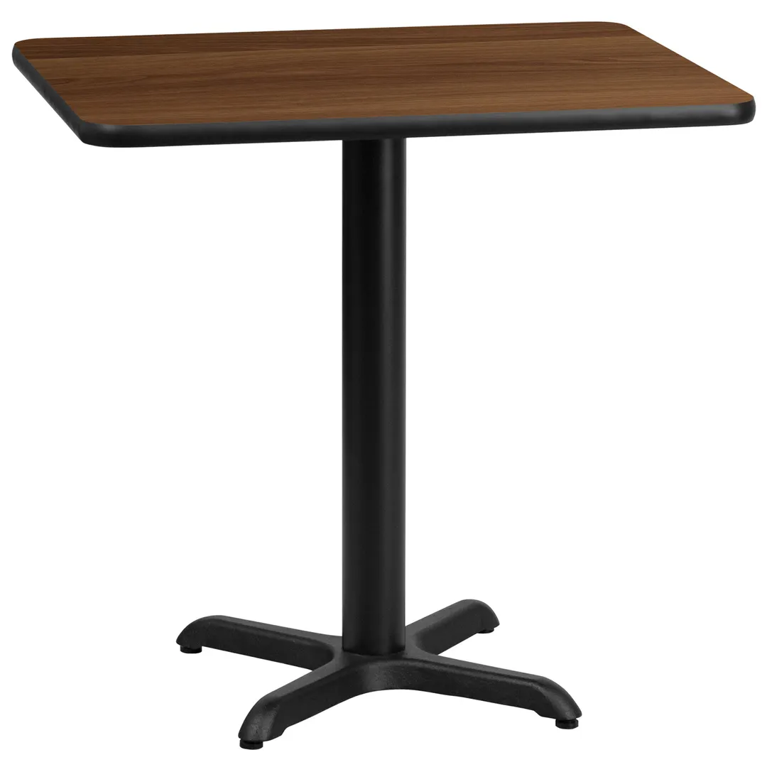 Flash Furniture XU-WALTB-2430-T2222-GG 30"W Rectangular Walnut Dining Table, Pedestal Base, MDF Top, Black PVC Edge