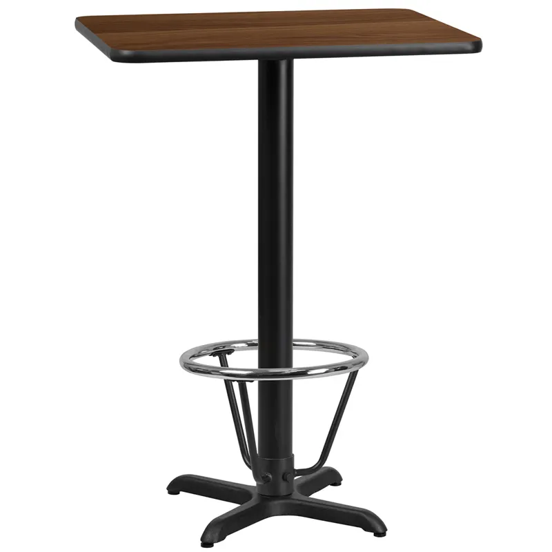 Flash Furniture XU-WALTB-2430-T2222B-3CFR-GG 30"W Walnut Rectangular Bar Height Table, 24"D, MDF Top, Black PVC Edge, 43"H