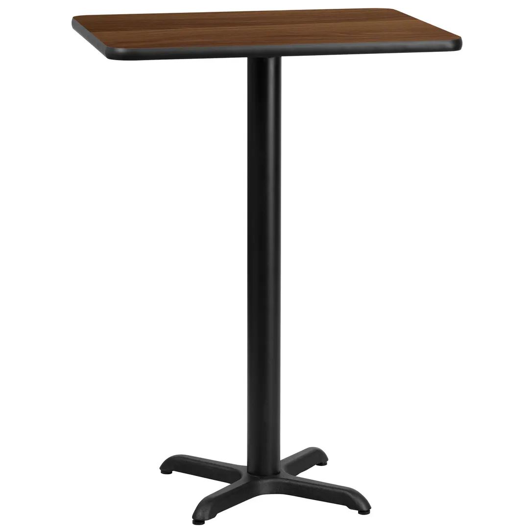 Flash Furniture XU-WALTB-2430-T2222B-GG 30"W Walnut Rectangular Bar Height Table, 24"D, MDF Top, Black PVC Edge, Cast Iron Base