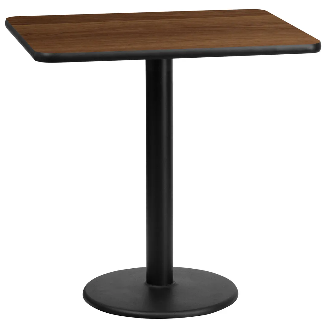 Flash Furniture XU-WALTB-2430-TR18-GG 30x24 Walnut Laminate Rectangular Dining Table, Pedestal Base, Black PVC Edge
