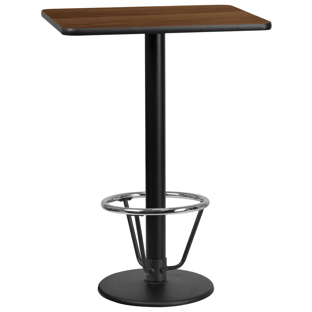 Flash Furniture XU-WALTB-2430-TR18B-3CFR-GG 30"W Walnut Bar Height Table, Rectangular, MDF Top, Black PVC Edge, 43"H