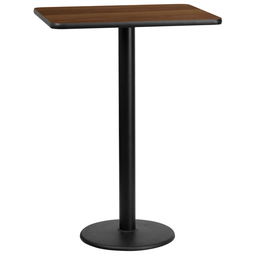 Flash Furniture XU-WALTB-2430-TR18B-GG 30x24 Walnut Bar Height Table, MDF Top, Round Base
