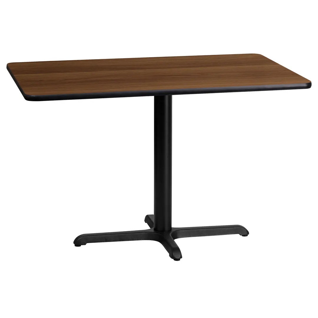 Flash Furniture XU-WALTB-2442-T2230-GG 42"W Rectangular Walnut Laminate Dining Table, 24"D, Pedestal Base, Black PVC Edge