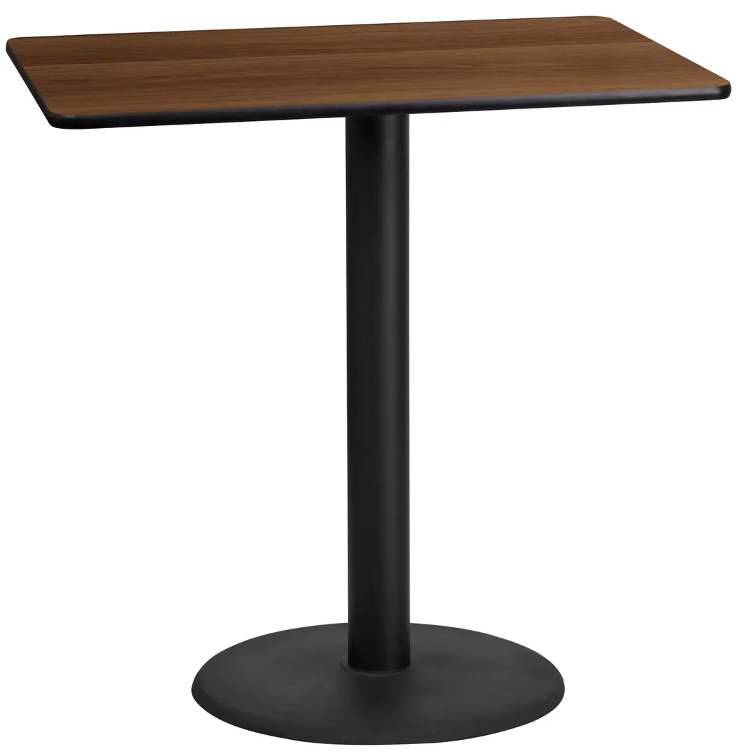 Flash Furniture XU-WALTB-2442-TR24B-GG 42"W Walnut Bar Height Table, MDF Top, Round Base