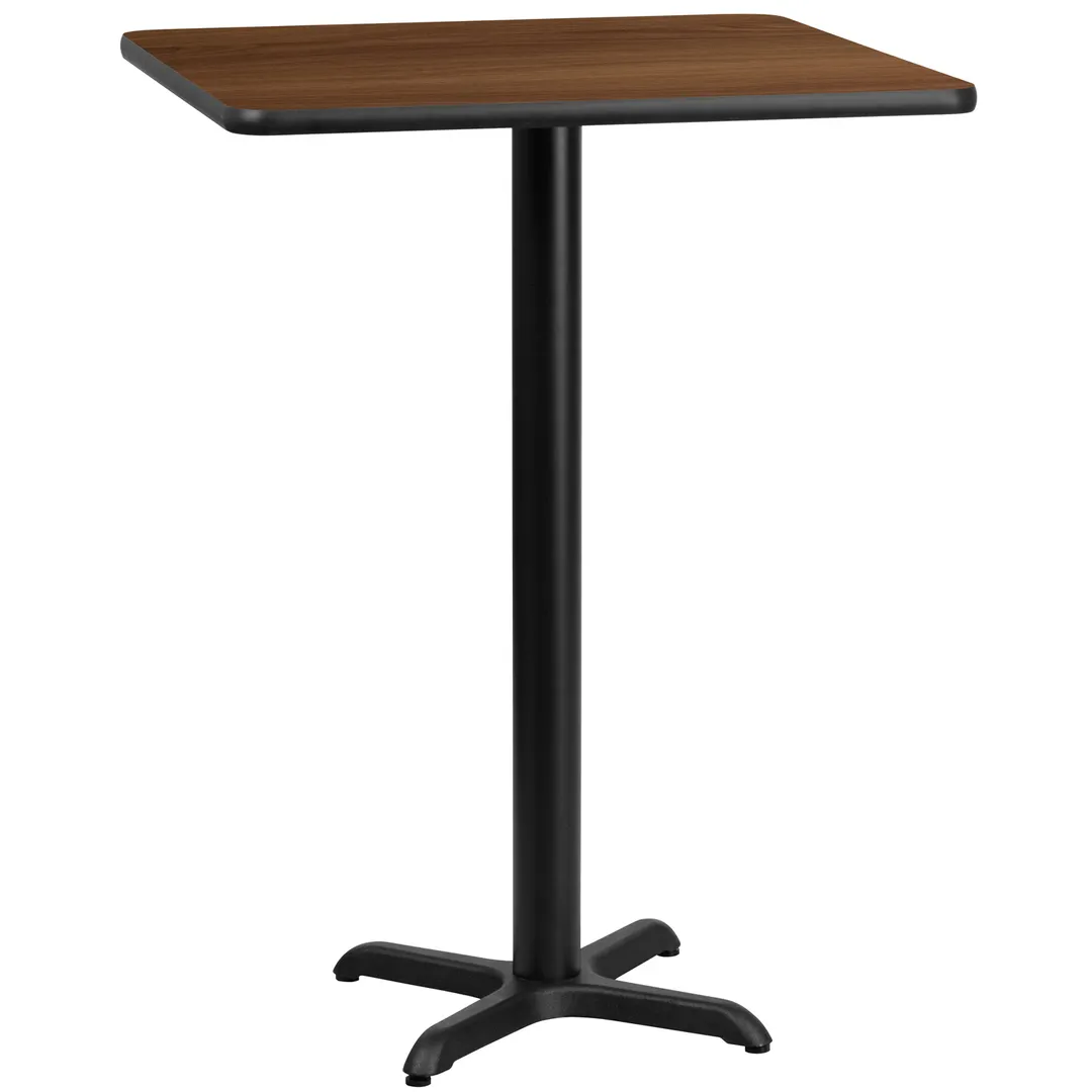 Flash Furniture XU-WALTB-3030-T2222B-GG 30x30 Walnut Bar Height Table, Square MDF Top, Black PVC Edge, 43-1/8H