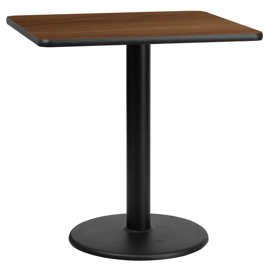 Flash Furniture XU-WALTB-3030-TR18-GG 30x30 Walnut Laminate Square Dining Table, 31.125H, MDF Top, Black PVC Edge, 18 Dia. Cast Iron Base